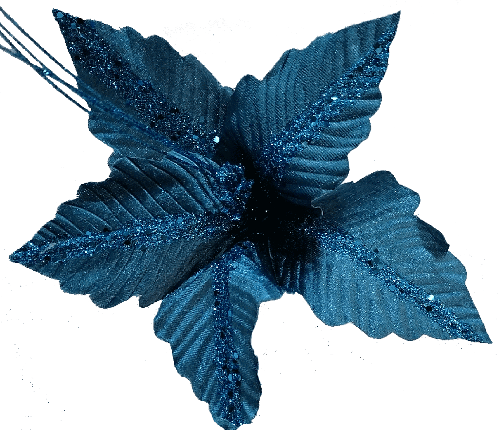 Flor Artificial De 30cm Azul Petroleo Con 5 Petalos